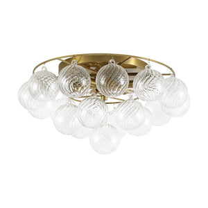 LightFixturesUSA - Cluster Ribbed Glass Bubble Round Tiered Semi Flush Chandelier - Ceiling Light - Brass - 