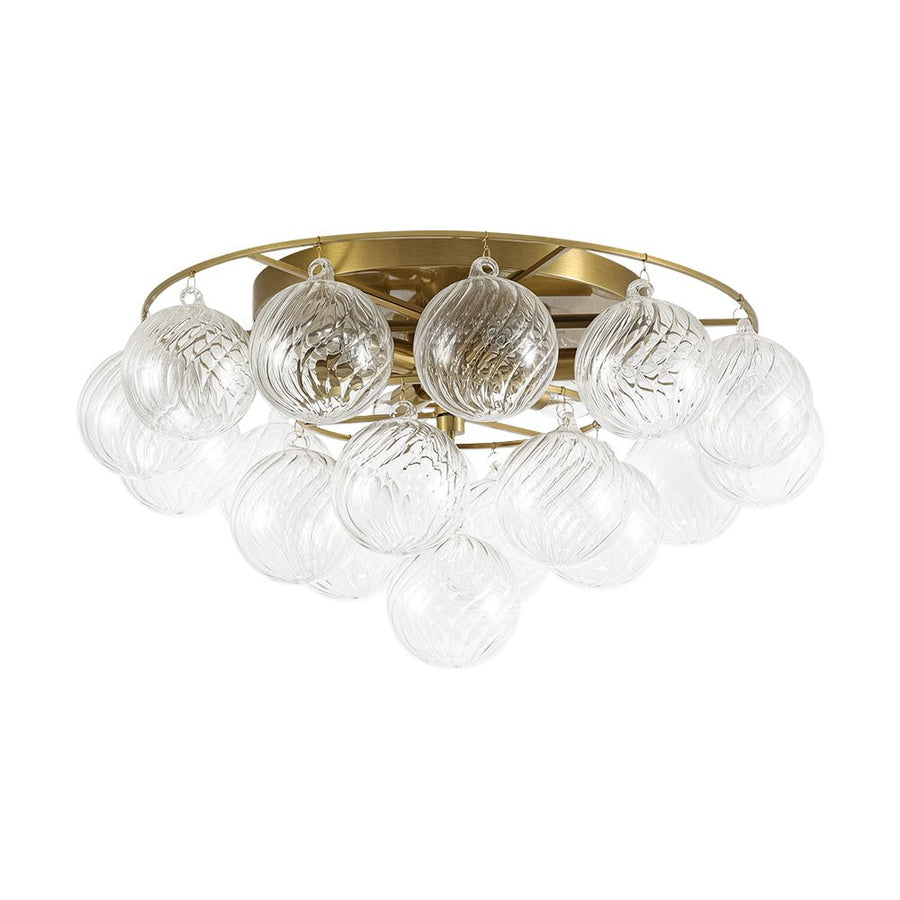 LightFixturesUSA - Cluster Ribbed Glass Bubble Round Tiered Semi Flush Chandelier - Ceiling Light - Brass - 