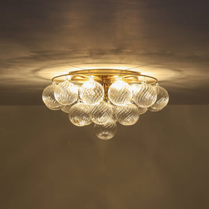 LightFixturesUSA - Cluster Ribbed Glass Bubble Round Tiered Semi Flush Chandelier - Ceiling Light - Brass - 