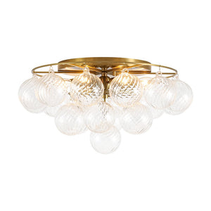 LightFixturesUSA - Cluster Ribbed Glass Bubble Round Tiered Semi Flush Chandelier - Ceiling Light - Brass - 