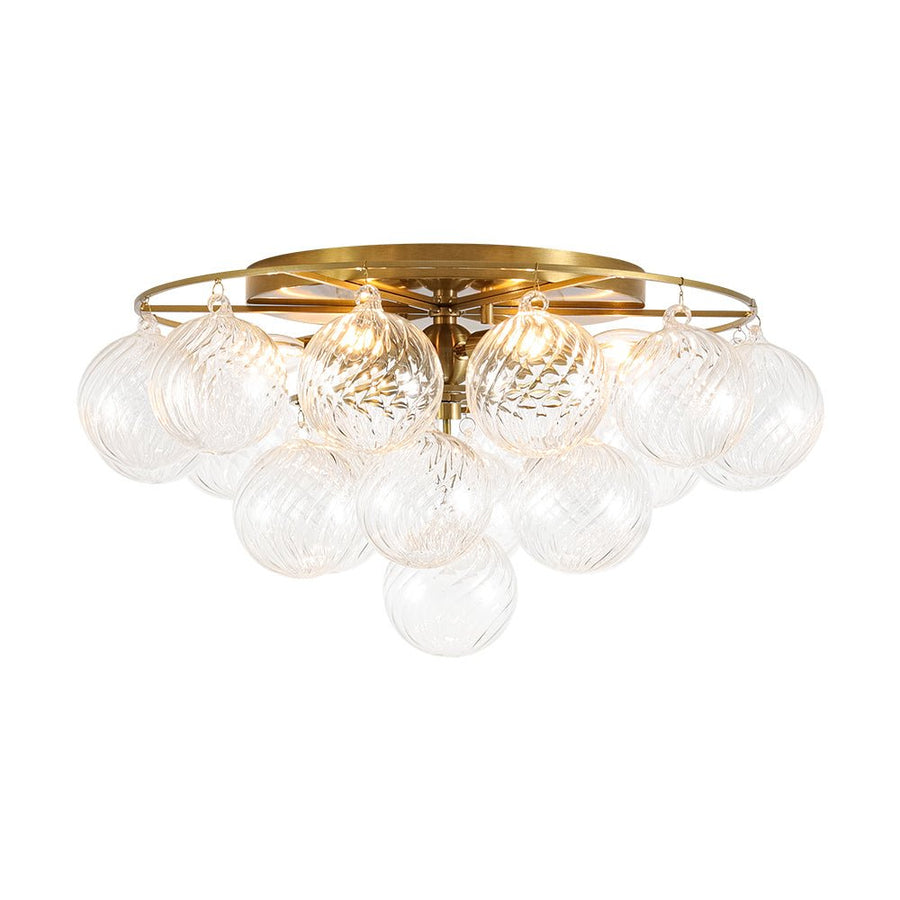 LightFixturesUSA - Cluster Ribbed Glass Bubble Round Tiered Semi Flush Chandelier - Ceiling Light - Brass - 