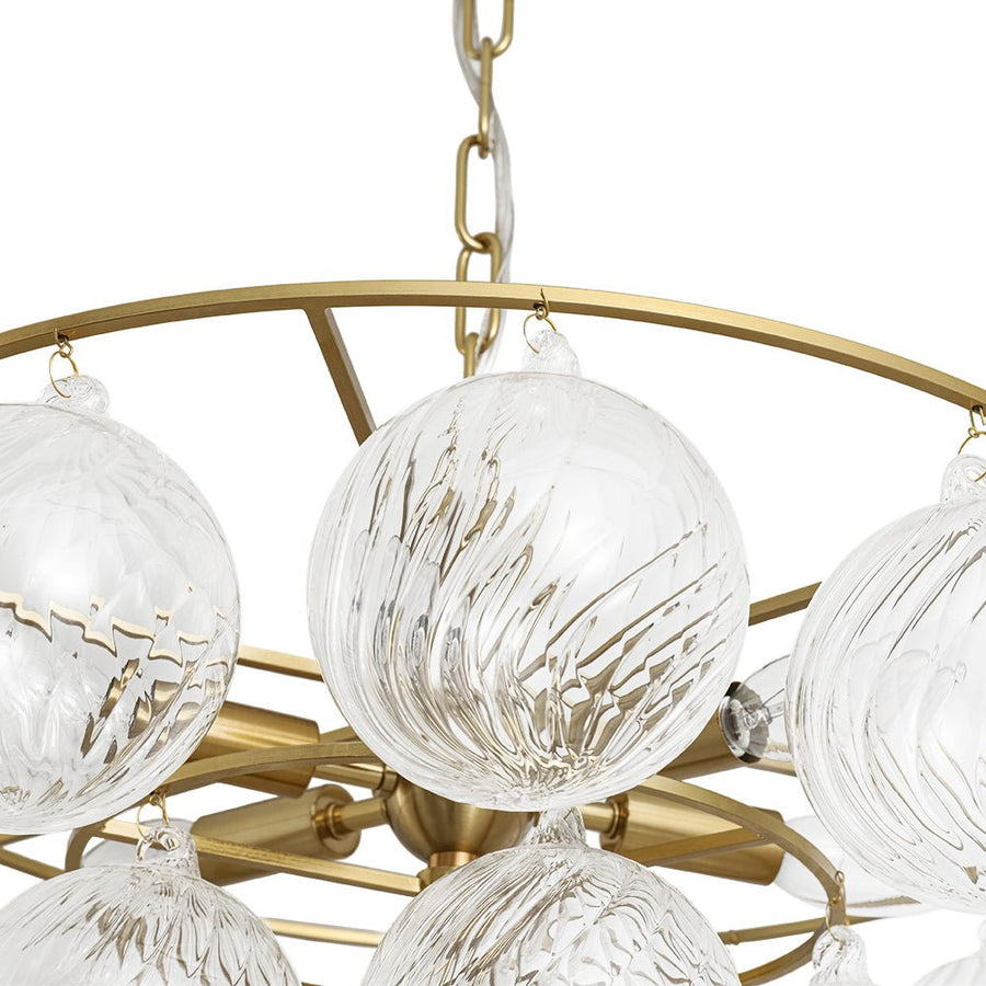 LightFixturesUSA - Cluster Ribbed Glass Globe Bubble Round Tiered Chandelier - Chandelier - Brass - 