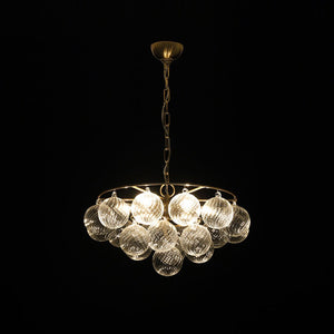 LightFixturesUSA - Cluster Ribbed Glass Globe Bubble Round Tiered Chandelier - Chandelier - Brass - 