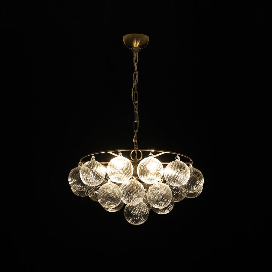 LightFixturesUSA - Cluster Ribbed Glass Globe Bubble Round Tiered Chandelier - Chandelier - Brass - 