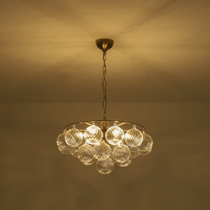 LightFixturesUSA - Cluster Ribbed Glass Globe Bubble Round Tiered Chandelier - Chandelier - Brass - 