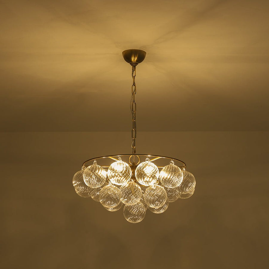 LightFixturesUSA - Cluster Ribbed Glass Globe Bubble Round Tiered Chandelier - Chandelier - Brass - 
