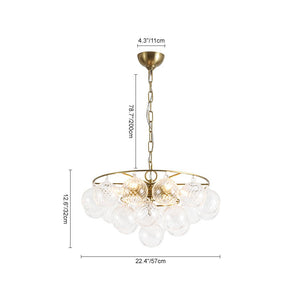 LightFixturesUSA - Cluster Ribbed Glass Globe Bubble Round Tiered Chandelier - Chandelier - Brass - 