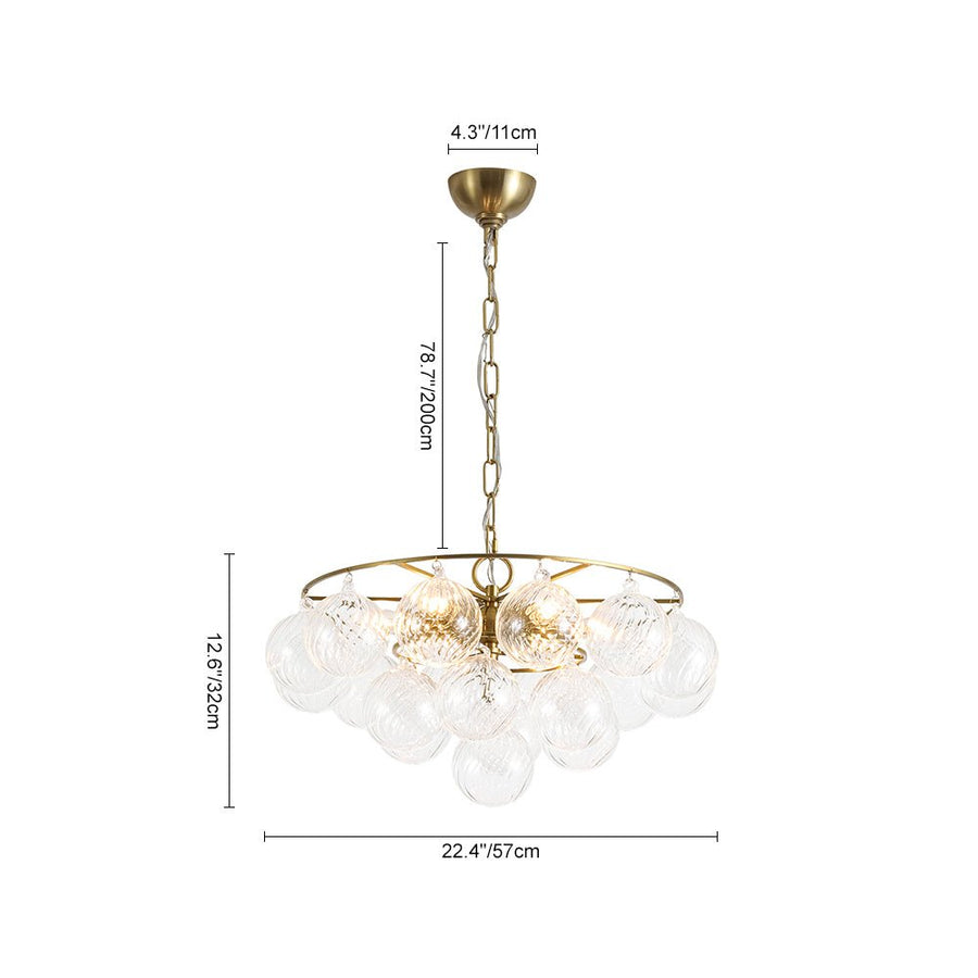LightFixturesUSA - Cluster Ribbed Glass Globe Bubble Round Tiered Chandelier - Chandelier - Brass - 