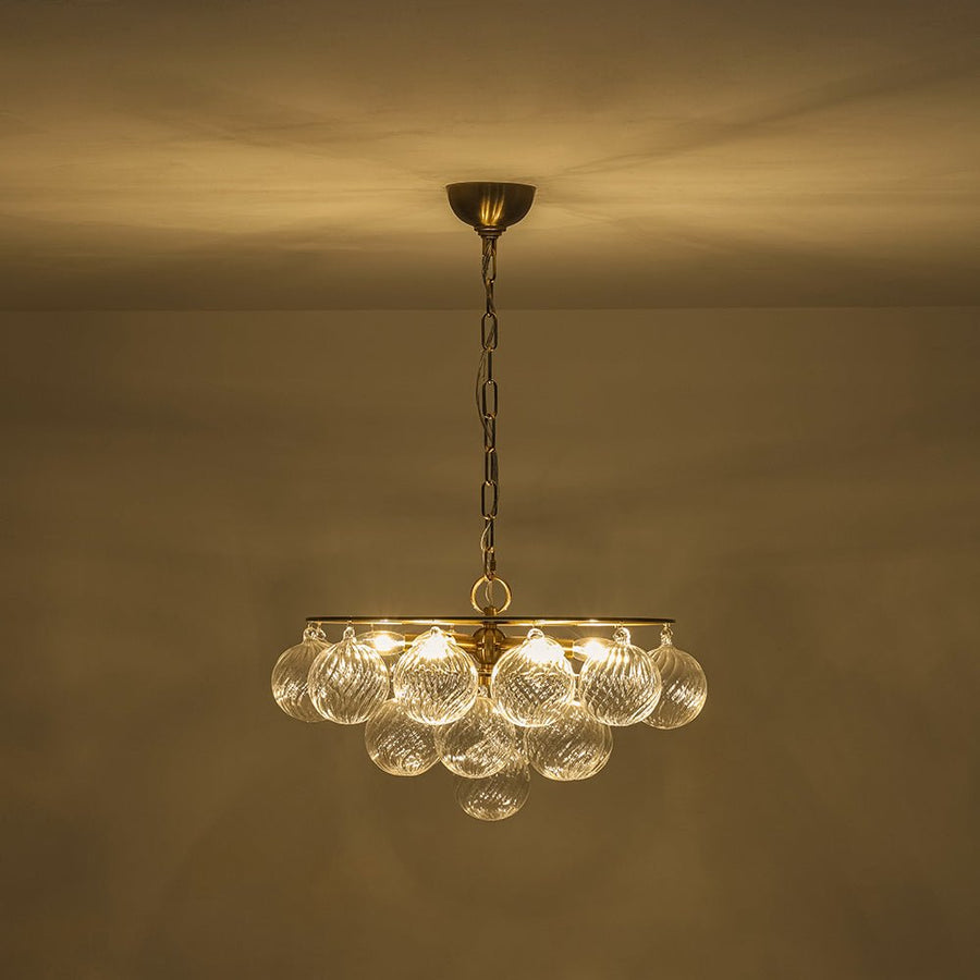 LightFixturesUSA - Cluster Ribbed Glass Globe Bubble Round Tiered Chandelier - Chandelier - Brass - 