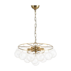 LightFixturesUSA - Cluster Ribbed Glass Globe Bubble Round Tiered Chandelier - Chandelier - Brass - 