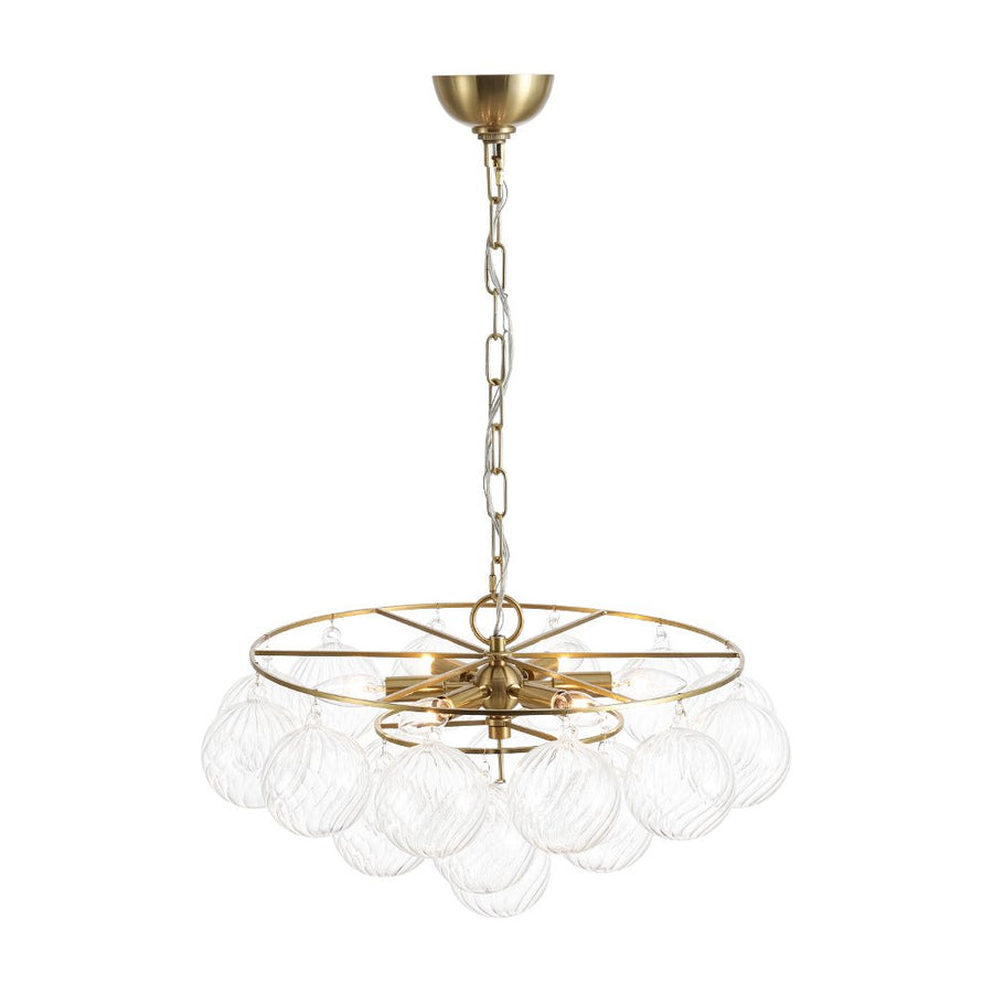 LightFixturesUSA - Cluster Ribbed Glass Globe Bubble Round Tiered Chandelier - Chandelier - Brass - 