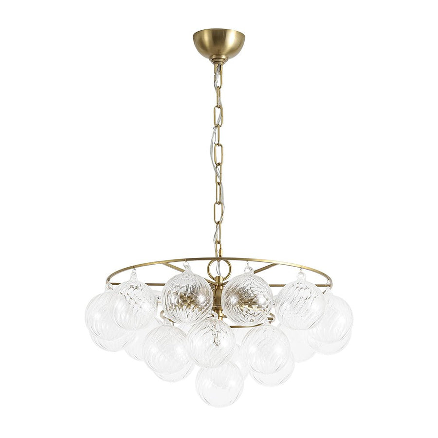 LightFixturesUSA - Cluster Ribbed Glass Globe Bubble Round Tiered Chandelier - Chandelier - Brass - 