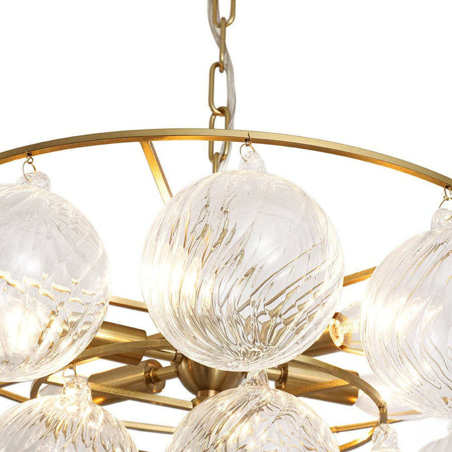 LightFixturesUSA - Cluster Ribbed Glass Globe Bubble Round Tiered Chandelier - Chandelier - Brass - 