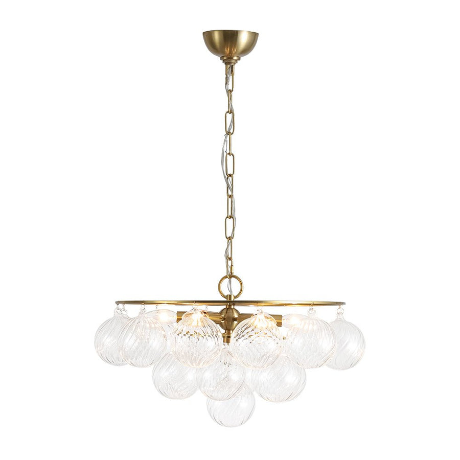 LightFixturesUSA - Cluster Ribbed Glass Globe Bubble Round Tiered Chandelier - Chandelier - Brass - 
