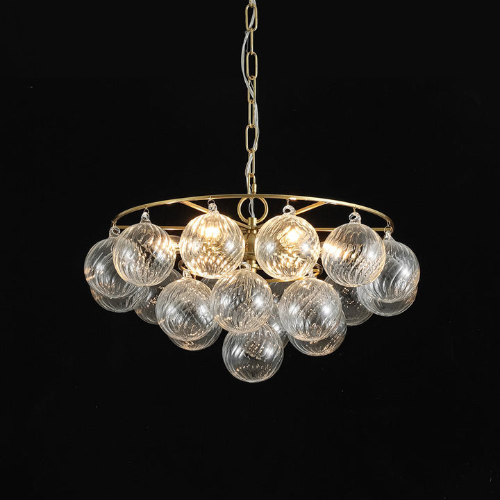 LightFixturesUSA - Cluster Ribbed Glass Globe Bubble Round Tiered Chandelier - Chandelier - Brass - 