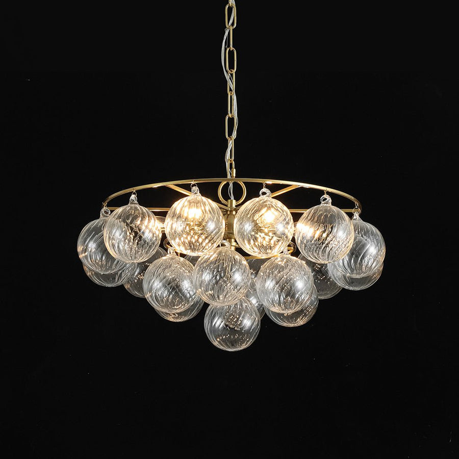 LightFixturesUSA - Cluster Ribbed Glass Globe Bubble Round Tiered Chandelier - Chandelier - Brass - 