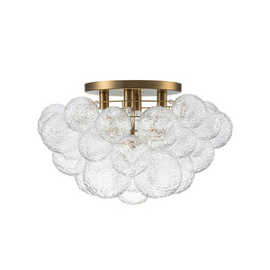 LightFixturesUSA - Cluster Rippled Glass Bubble Round Semi Flush Chandelier - Chandelier - Brass - 