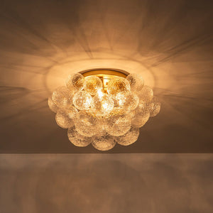 LightFixturesUSA - Cluster Rippled Glass Bubble Round Semi Flush Chandelier - Chandelier - Brass - 
