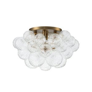 LightFixturesUSA - Cluster Rippled Glass Bubble Round Semi Flush Chandelier - Chandelier - Brass - 