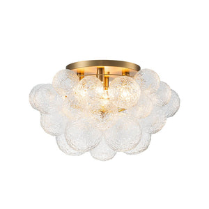 LightFixturesUSA - Cluster Rippled Glass Bubble Round Semi Flush Chandelier - Chandelier - Brass - 