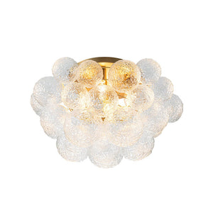 LightFixturesUSA - Cluster Rippled Glass Bubble Round Semi Flush Chandelier - Chandelier - Brass - 