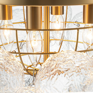 LightFixturesUSA - Cluster Rippled Glass Bubble Round Semi Flush Chandelier - Chandelier - Brass - 