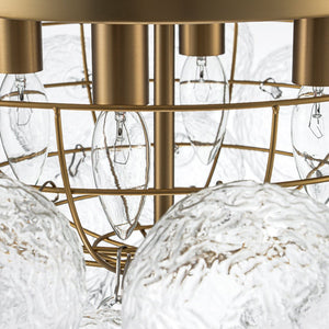 LightFixturesUSA - Cluster Rippled Glass Bubble Round Semi Flush Chandelier - Chandelier - Brass - 