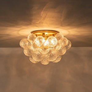 LightFixturesUSA - Cluster Rippled Glass Bubble Round Semi Flush Chandelier - Chandelier - Brass - 