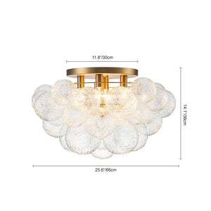 LightFixturesUSA - Cluster Rippled Glass Bubble Round Semi Flush Chandelier - Chandelier - Brass - 