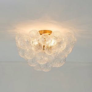 LightFixturesUSA - Cluster Rippled Textured Glass Bubble Semi Flush Chandelier - Chandelier - Brass - 