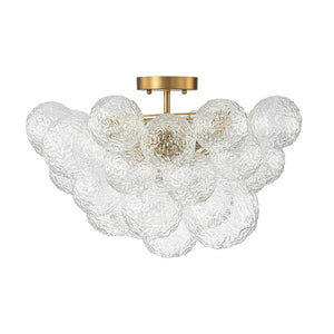 LightFixturesUSA - Cluster Rippled Textured Glass Bubble Semi Flush Chandelier - Chandelier - Brass - 