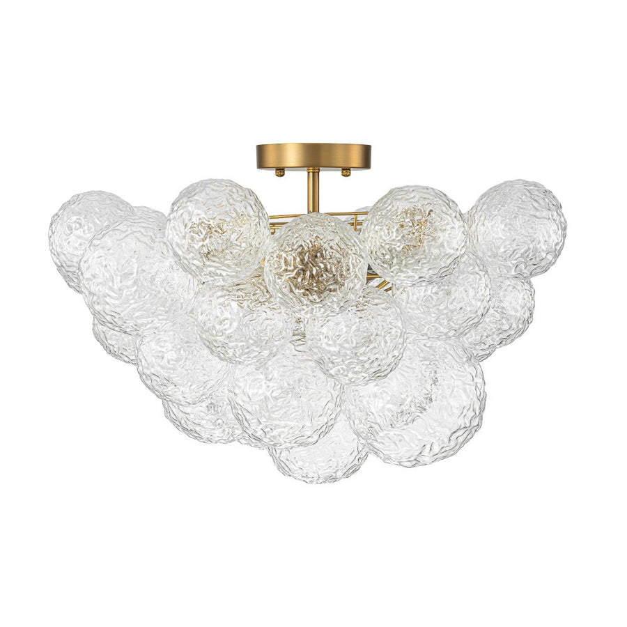 LightFixturesUSA - Cluster Rippled Textured Glass Bubble Semi Flush Chandelier - Chandelier - Brass - 