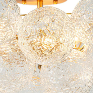 LightFixturesUSA - Cluster Rippled Textured Glass Bubble Semi Flush Chandelier - Chandelier - Brass - 