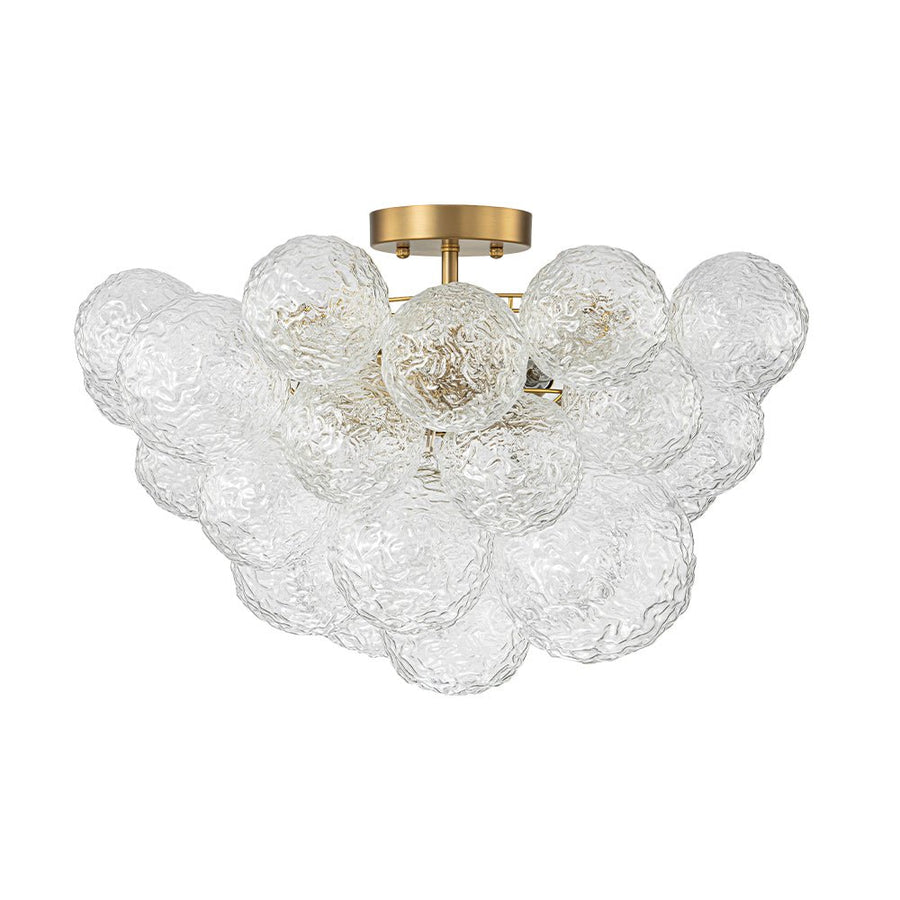 LightFixturesUSA - Cluster Rippled Textured Glass Bubble Semi Flush Chandelier - Chandelier - Brass - 