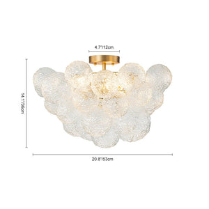 LightFixturesUSA - Cluster Rippled Textured Glass Bubble Semi Flush Chandelier - Chandelier - Brass - 