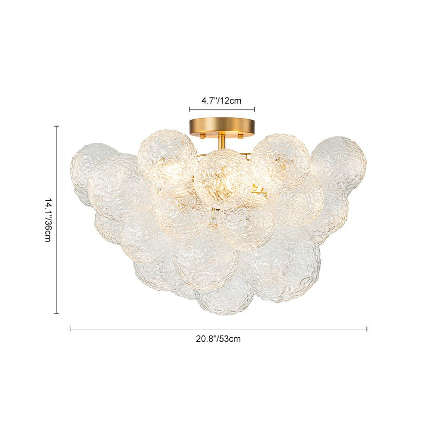 LightFixturesUSA - Cluster Rippled Textured Glass Bubble Semi Flush Chandelier - Chandelier - Brass - 