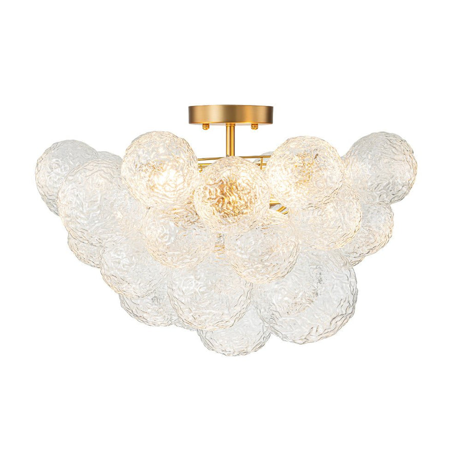 LightFixturesUSA - Cluster Rippled Textured Glass Bubble Semi Flush Chandelier - Chandelier - Brass - 