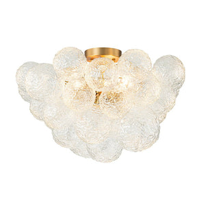 LightFixturesUSA - Cluster Rippled Textured Glass Bubble Semi Flush Chandelier - Chandelier - Brass - 