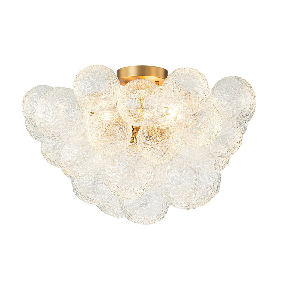 LightFixturesUSA - Cluster Rippled Textured Glass Bubble Semi Flush Chandelier - Chandelier - Brass - 