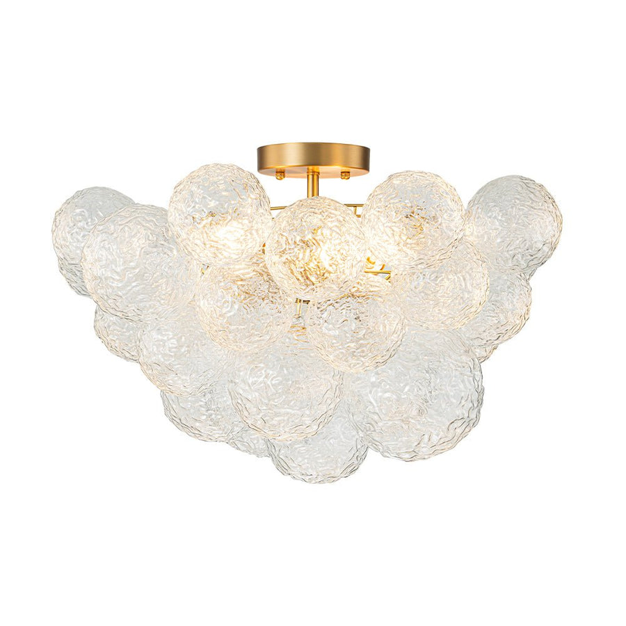 LightFixturesUSA - Cluster Rippled Textured Glass Bubble Semi Flush Chandelier - Chandelier - Brass - 