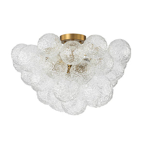 LightFixturesUSA - Cluster Rippled Textured Glass Bubble Semi Flush Chandelier - Chandelier - Brass - 