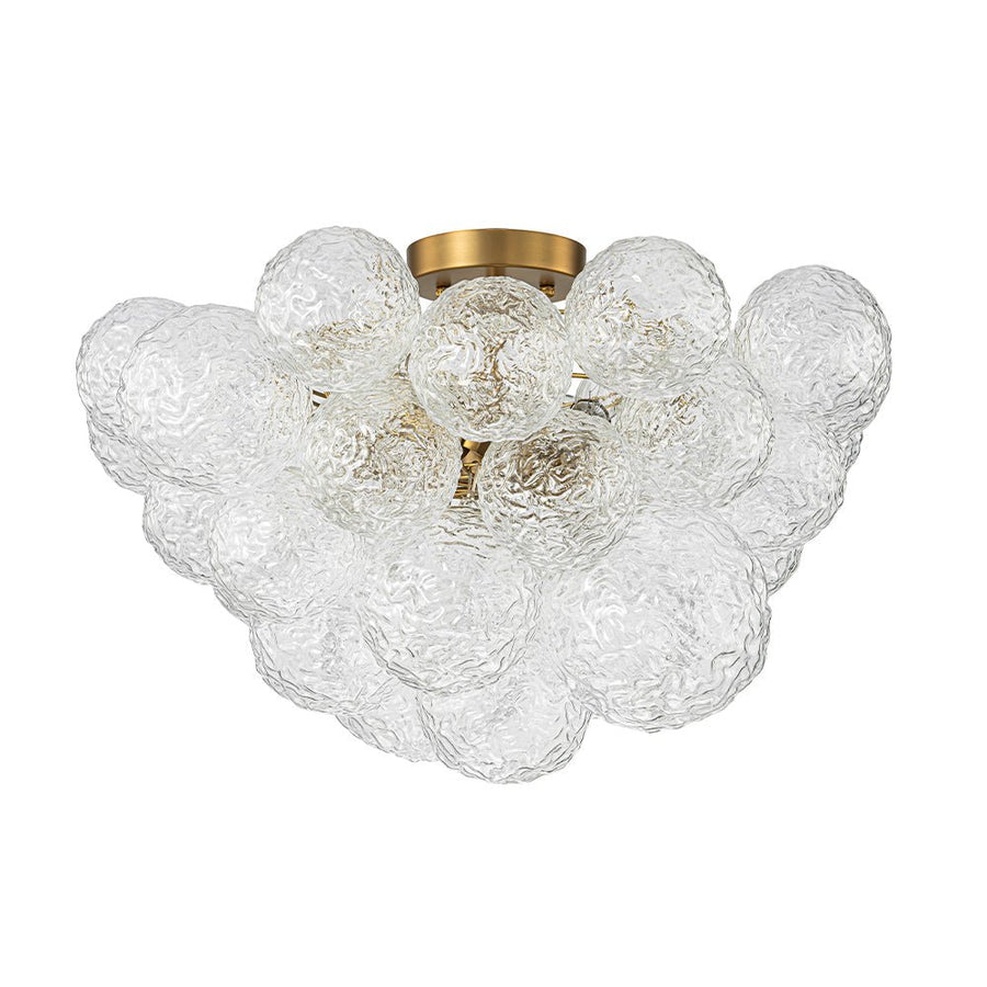 LightFixturesUSA - Cluster Rippled Textured Glass Bubble Semi Flush Chandelier - Chandelier - Brass - 