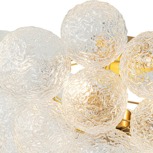 LightFixturesUSA - Cluster Rippled Textured Glass Bubble Semi Flush Chandelier - Chandelier - Brass - 