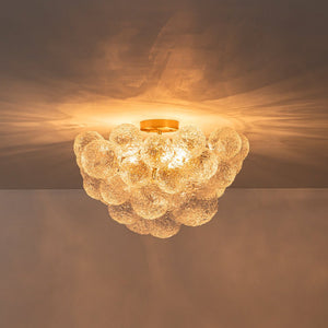 LightFixturesUSA - Cluster Rippled Textured Glass Bubble Semi Flush Chandelier - Chandelier - Brass - 