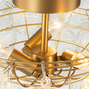 LightFixturesUSA - Cluster Rippled Textured Glass Bubble Semi Flush Chandelier - Chandelier - Brass - 