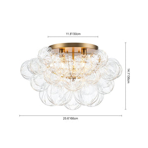 LightFixturesUSA - Cluster Sculpture Glass Bubble Round Semi Flush Chandelier - Chandelier - Brass - 