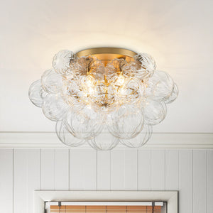 LightFixturesUSA - Cluster Sculpture Glass Bubble Round Semi Flush Chandelier - Chandelier - Brass - 