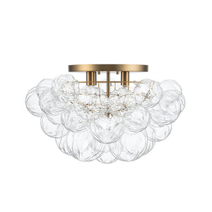 LightFixturesUSA - Cluster Sculpture Glass Bubble Round Semi Flush Chandelier - Chandelier - Brass - 