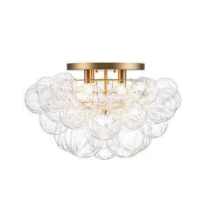LightFixturesUSA - Cluster Sculpture Glass Bubble Round Semi Flush Chandelier - Chandelier - Brass - 