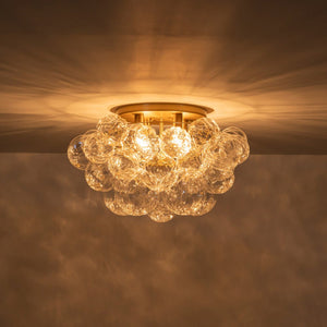 LightFixturesUSA - Cluster Sculpture Glass Bubble Round Semi Flush Chandelier - Chandelier - Brass - 